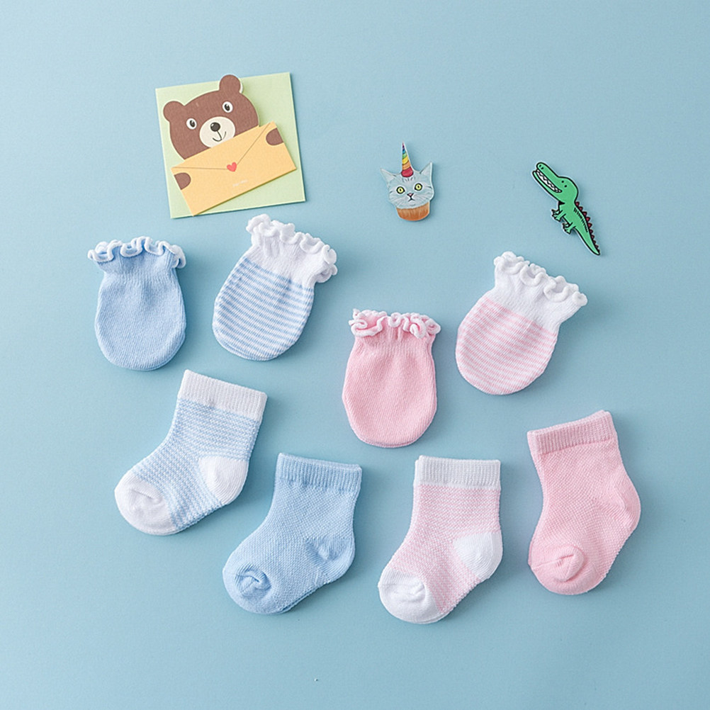 4Pairs Baby Socks Gloves Cotto - Baby Mittens Scratch 评论和价格
