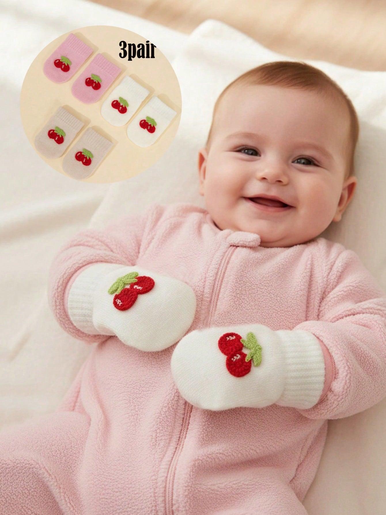 3Pairs Baby Girls 0-12M Knitte - Baby Mittens Scratch 评论和价格