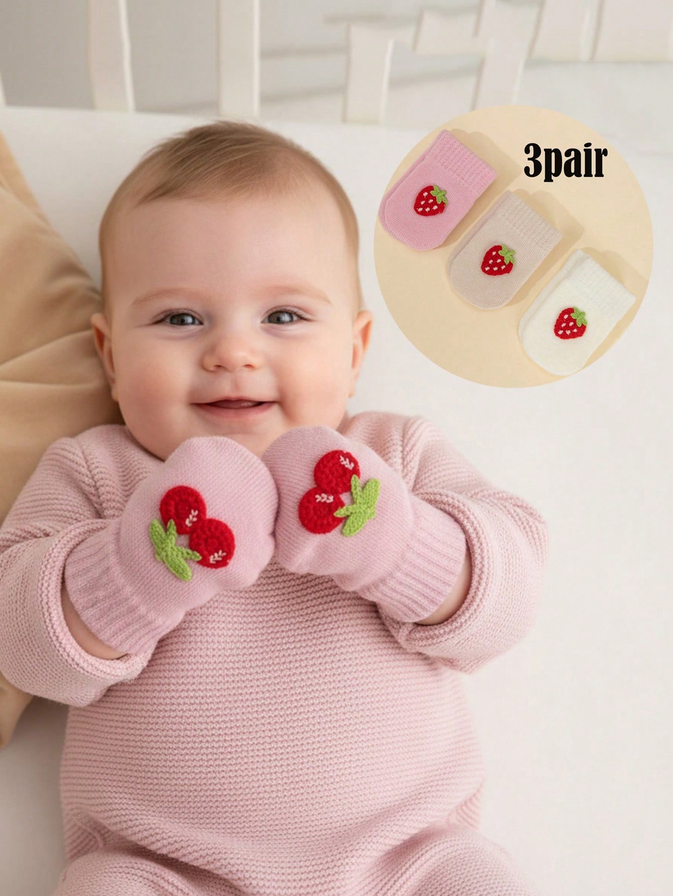 3Pairs Baby Girls 0-12M Knitte - Baby Mittens Scratch 评论和价格