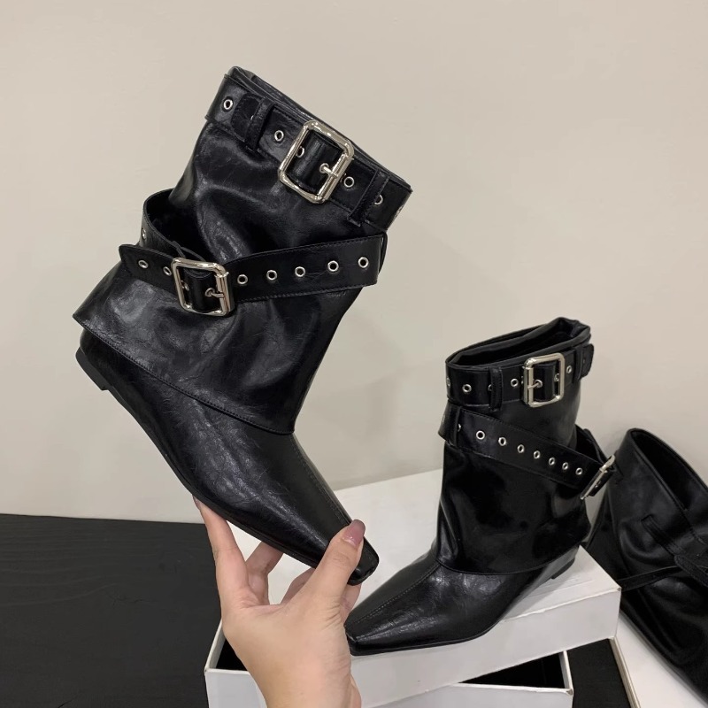 Belt Buckle Sleeve Low Heel Bo - Soft Sole Booties 评论和价格