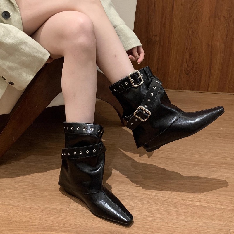 Belt Buckle Sleeve Low Heel Bo - Soft Sole Booties 评论和价格