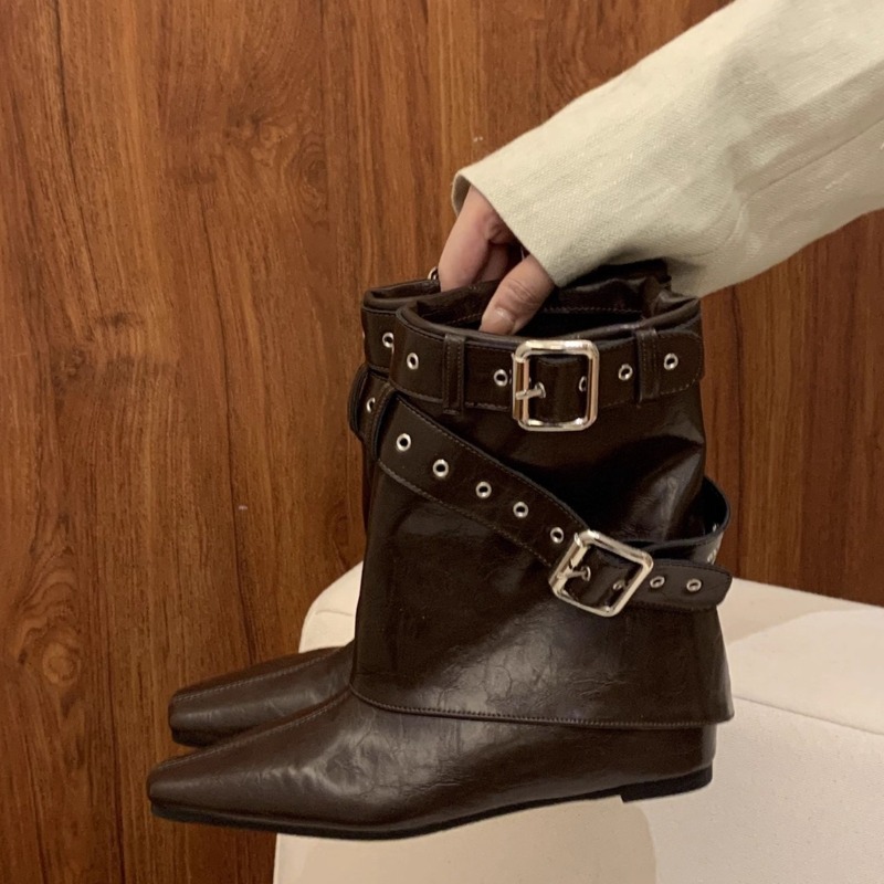 Belt Buckle Sleeve Low Heel Bo - Soft Sole Booties 评论和价格