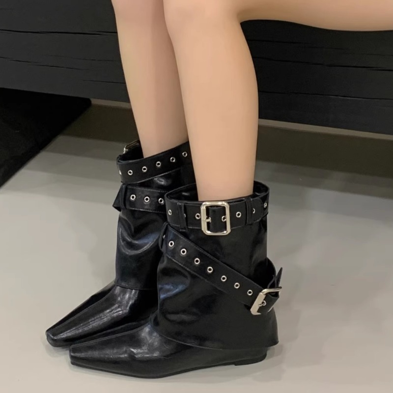Belt Buckle Sleeve Low Heel Bo - Soft Sole Booties 评论和价格